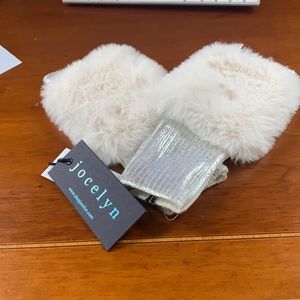 Jocelyn Faux Fur Fingerless Metallic Mittens